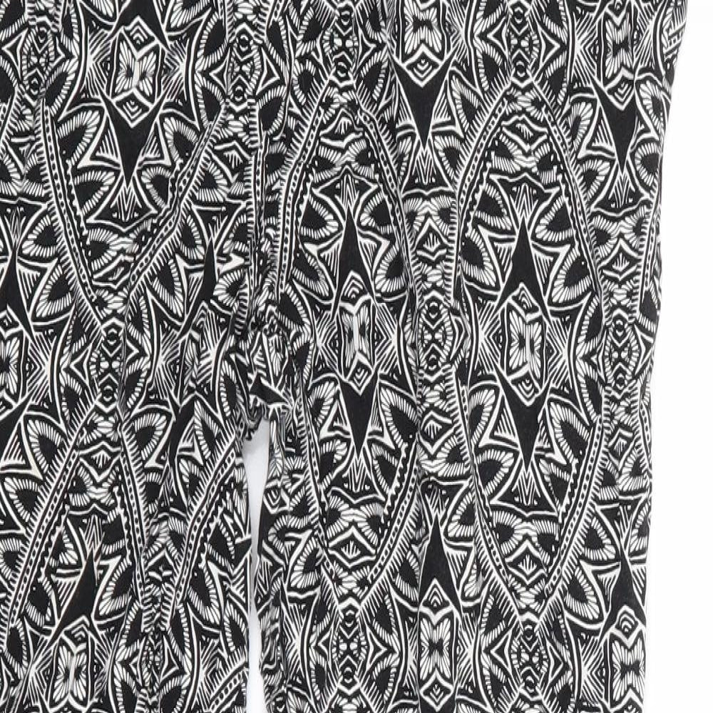 New Look Womens Black Geometric Viscose Harem Trousers Size 10 L26 in Regular Drawstring