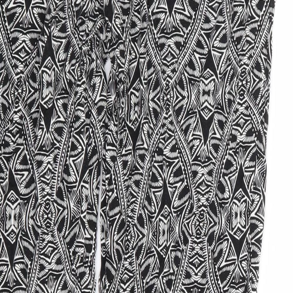 New Look Womens Black Geometric Viscose Harem Trousers Size 10 L26 in Regular Drawstring