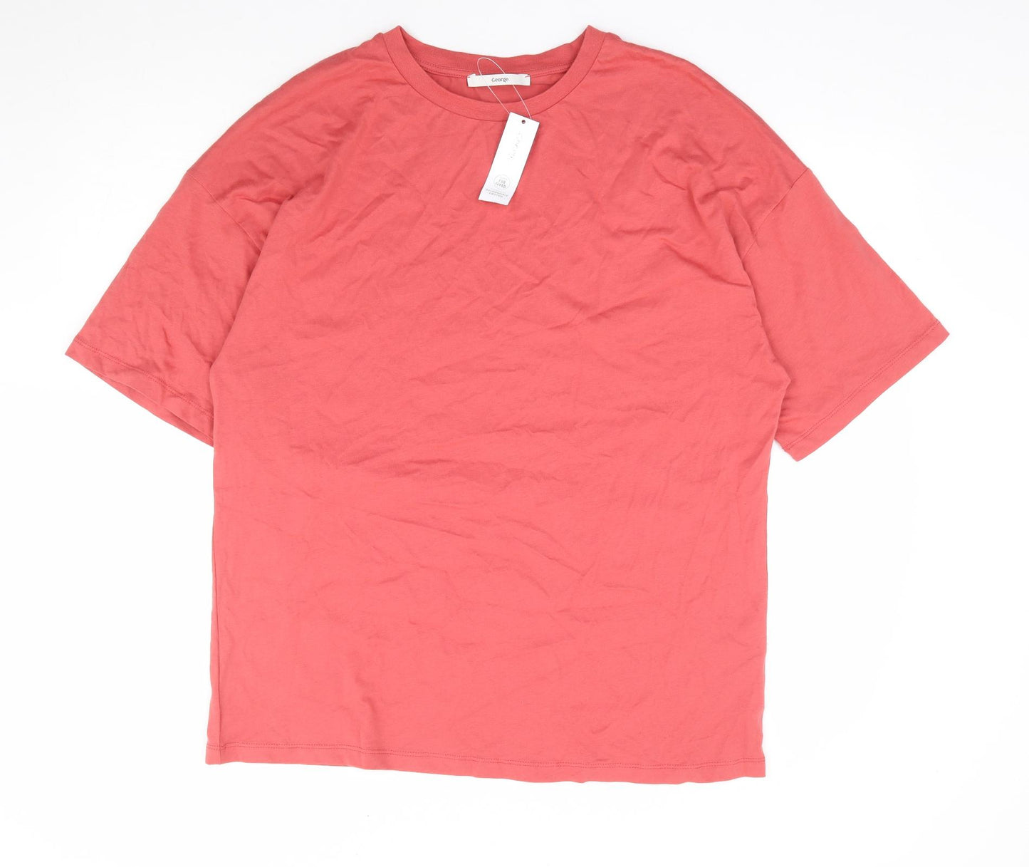 George Womens Red 100% Cotton Basic T-Shirt Size 14 Crew Neck