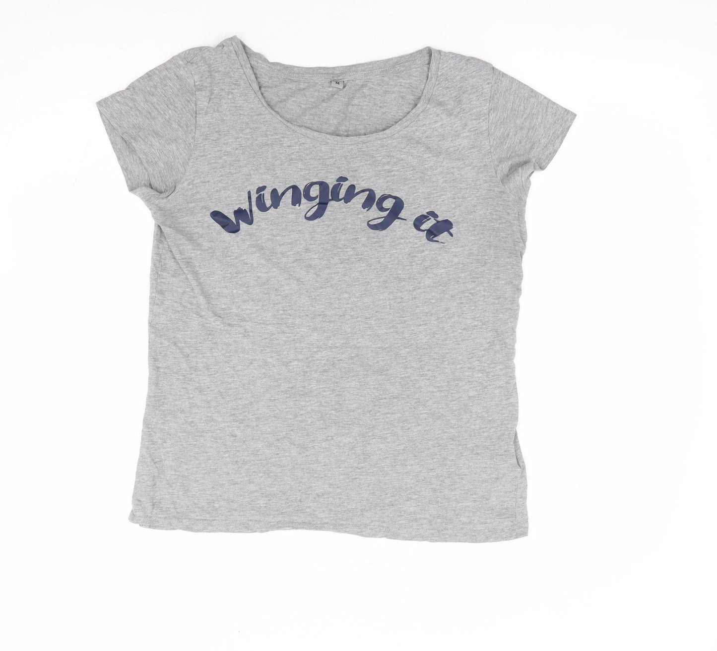 Continental Womens Grey Cotton Basic T-Shirt Size M Round Neck - Winging it