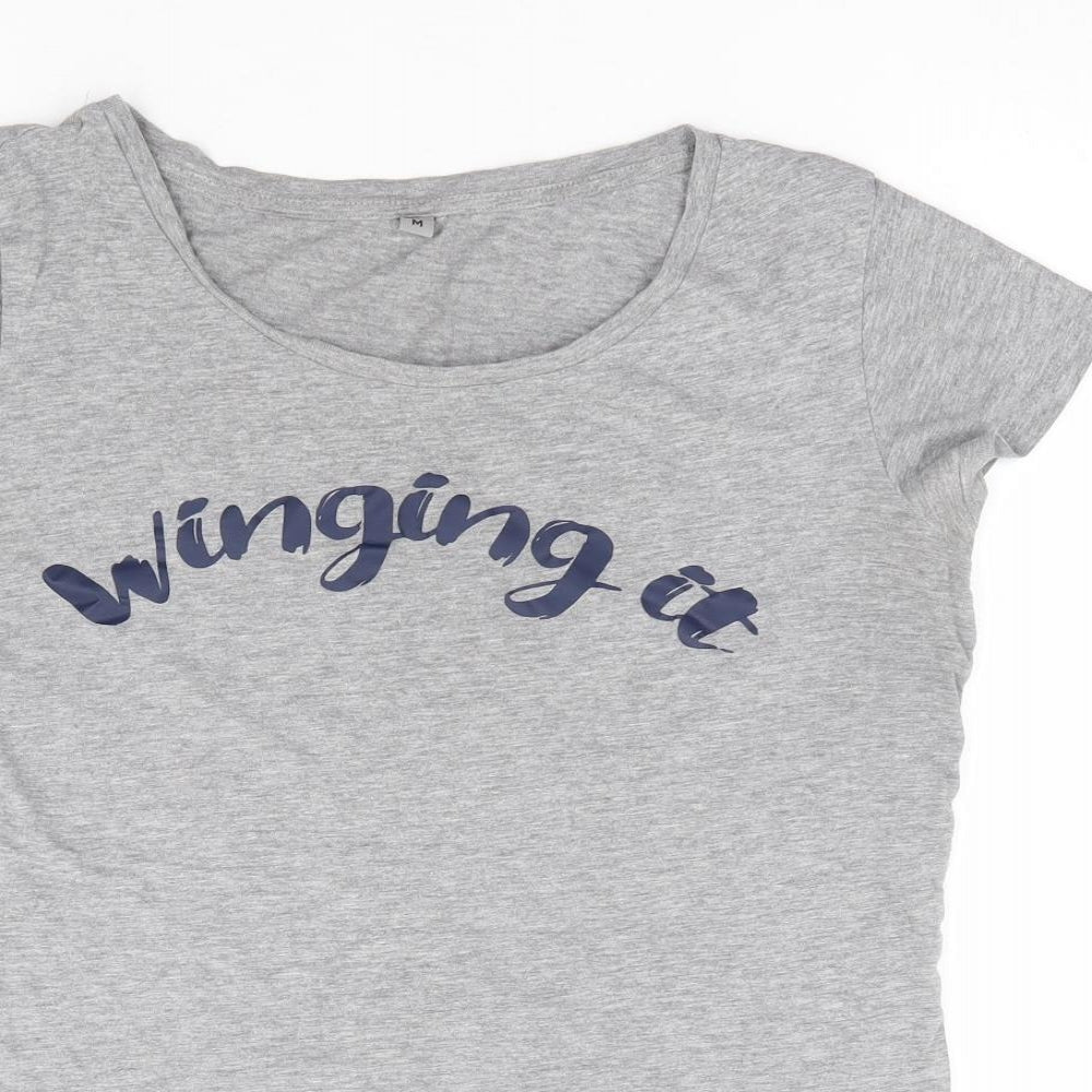 Continental Womens Grey Cotton Basic T-Shirt Size M Round Neck - Winging it