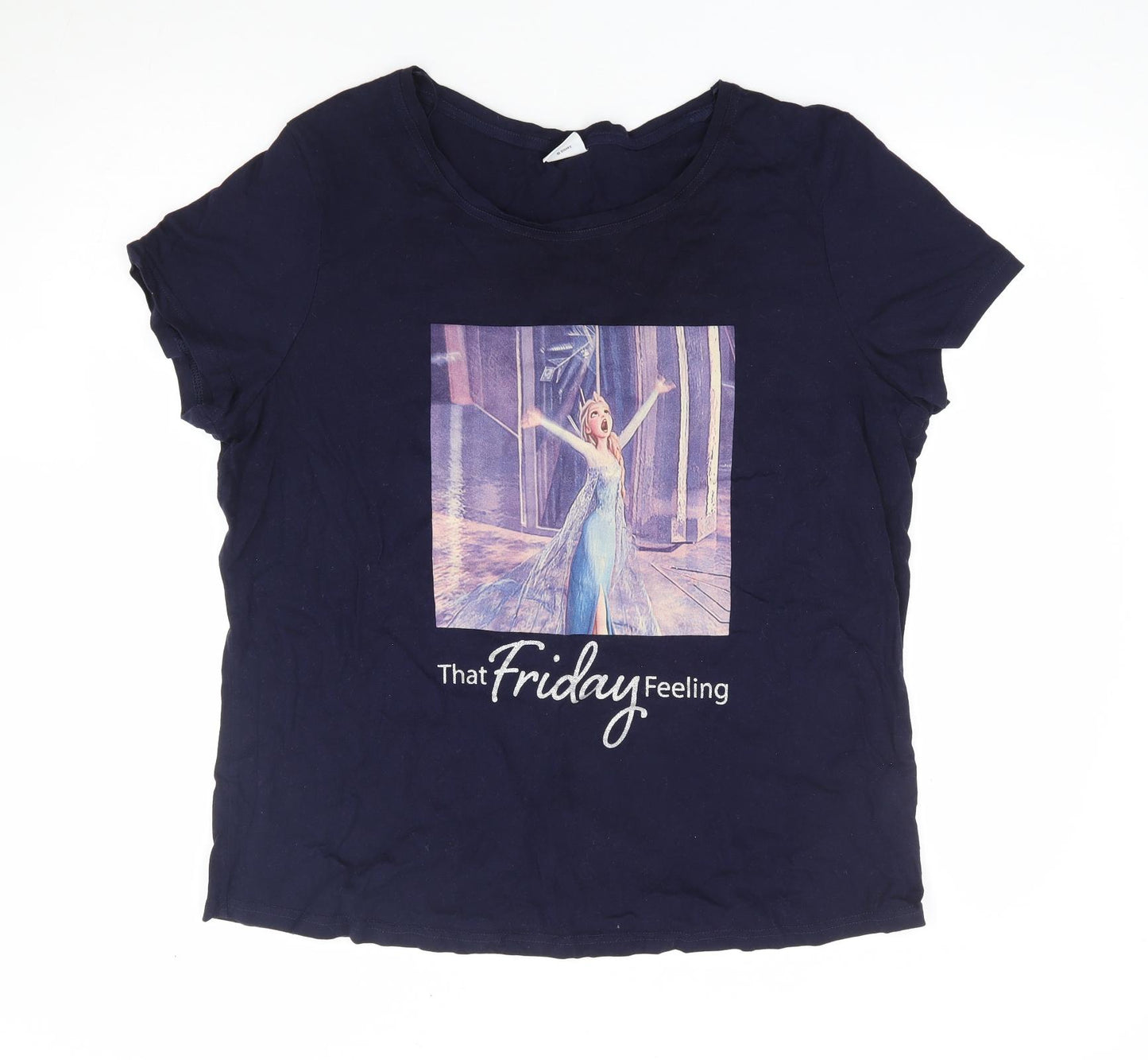 F&F Womens Blue 100% Cotton Jersey T-Shirt Size 20 Round Neck - Frozen