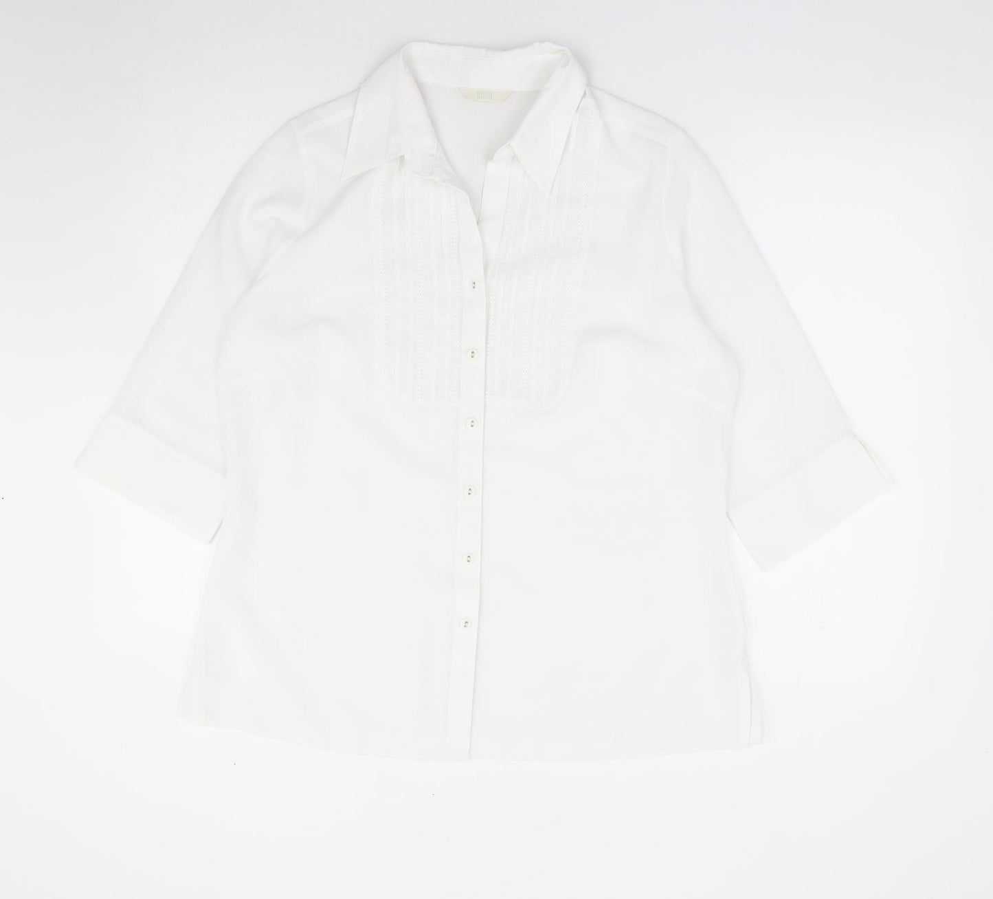 Marks and Spencer Womens Ivory Polyester Jersey Button-Up Size M Collared