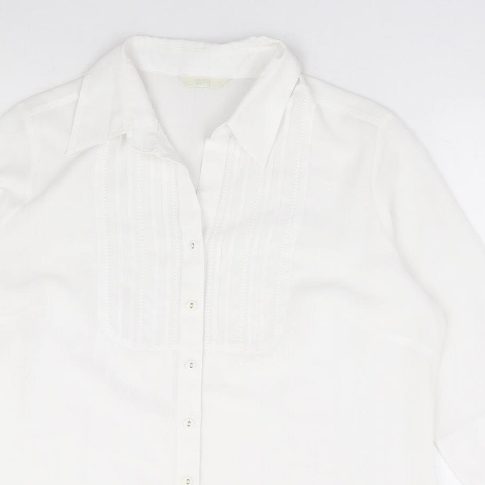 Marks and Spencer Womens Ivory Polyester Jersey Button-Up Size M Collared