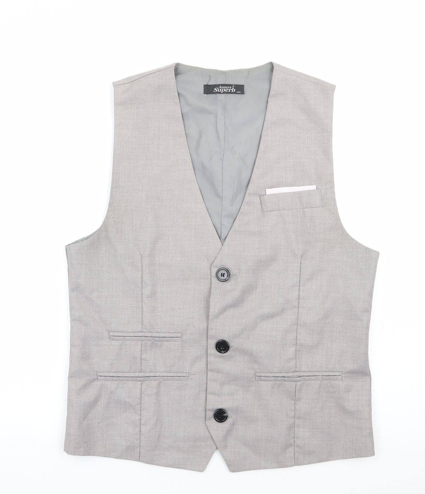 Amurs Superb Mens Grey Polyester Jacket Suit Waistcoat Size 2XL