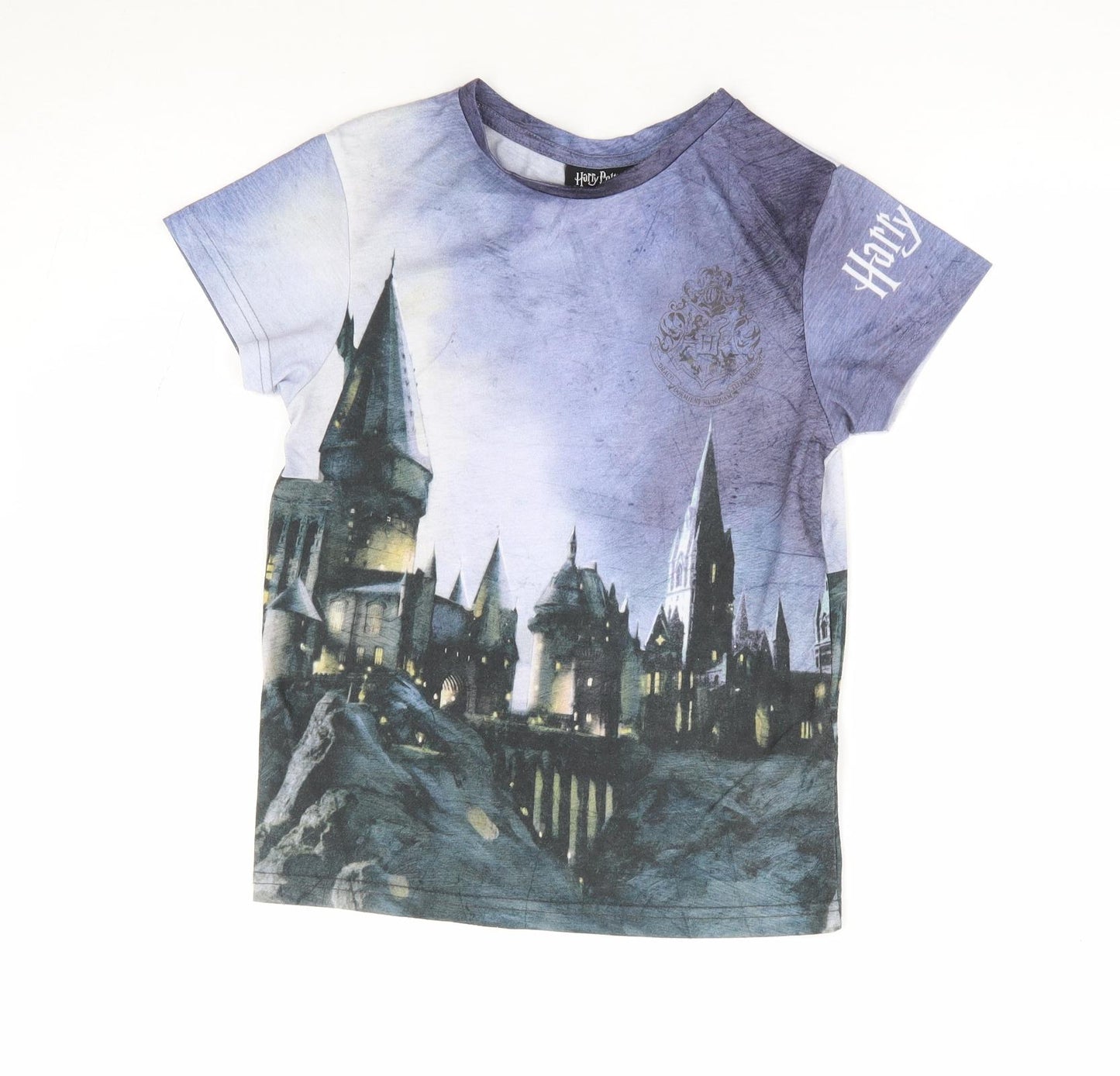 Primark Boys Multicoloured Geometric Polyester Jersey T-Shirt Size 7-8 Years Crew Neck Pullover - Harry Potter