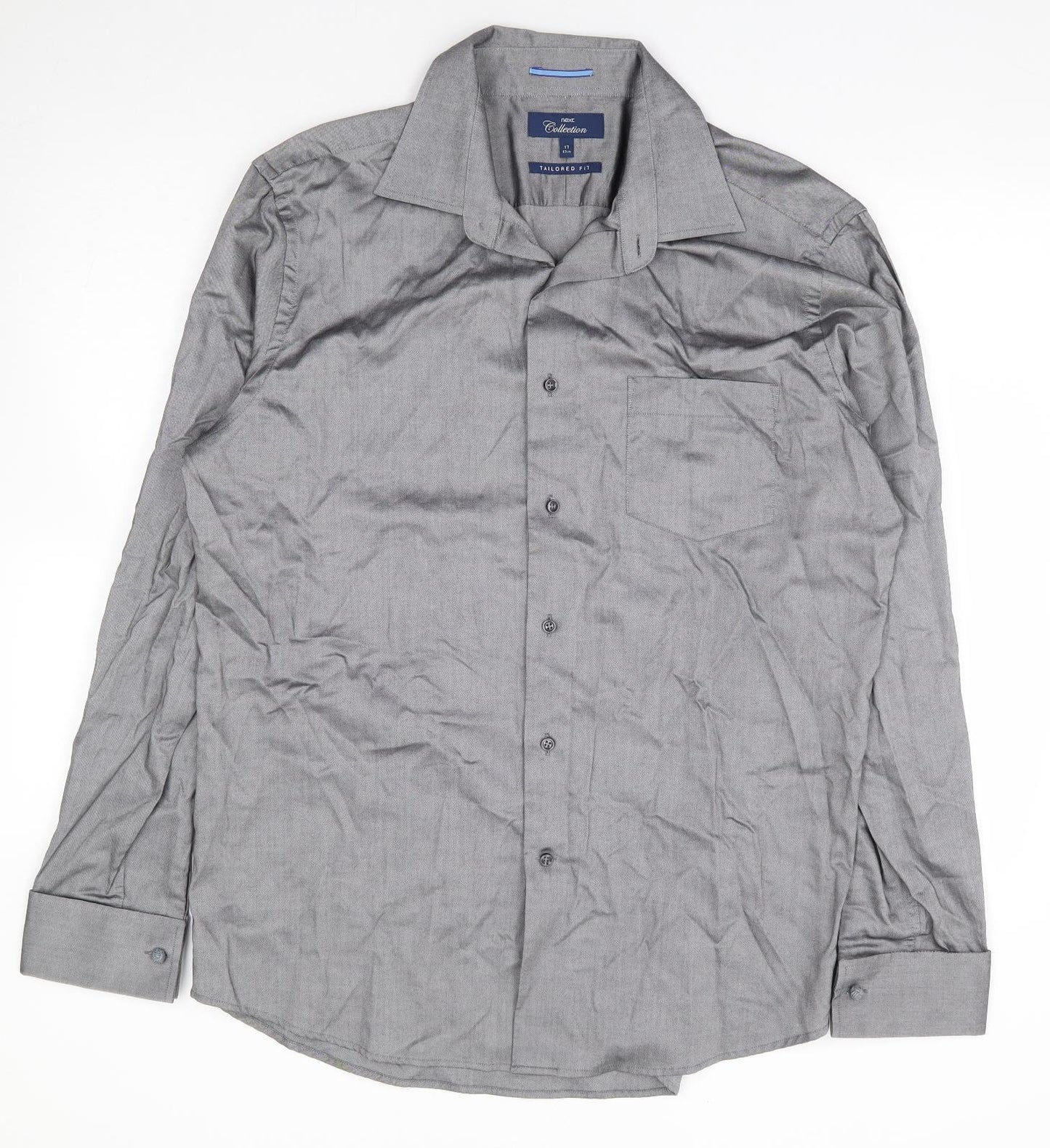 NEXT Mens Silver 100% Cotton Dress Shirt Size 17 Collared Button