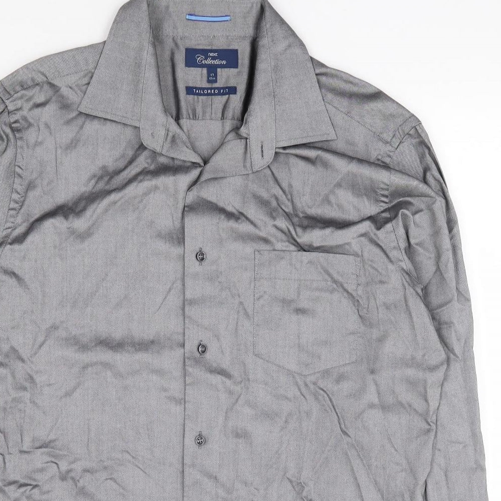 NEXT Mens Silver 100% Cotton Dress Shirt Size 17 Collared Button
