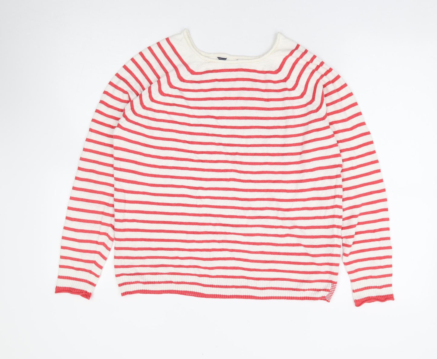 Jones Womens Ivory Round Neck Striped Linen Pullover Jumper Size S