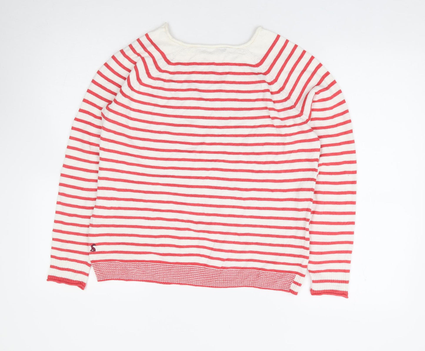 Jones Womens Ivory Round Neck Striped Linen Pullover Jumper Size S