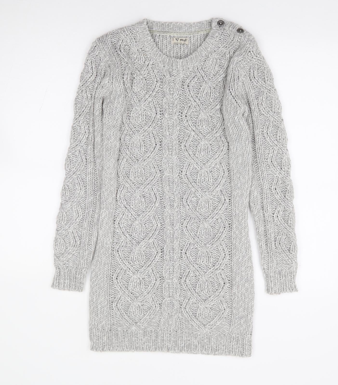 NEXT Girls Grey Acrylic Jumper Dress Size 11-12 Years Round Neck Pullover