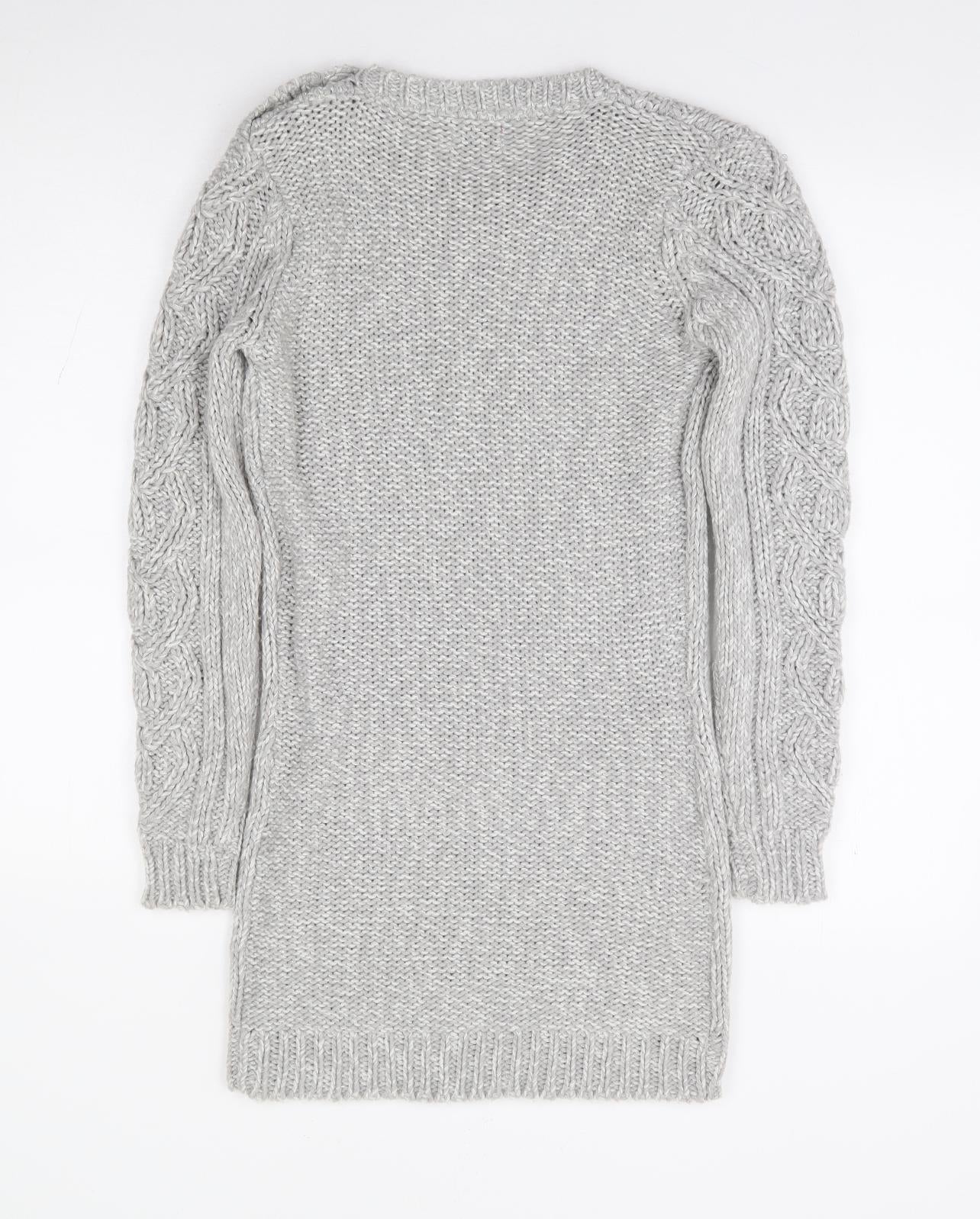 NEXT Girls Grey Acrylic Jumper Dress Size 11-12 Years Round Neck Pullover