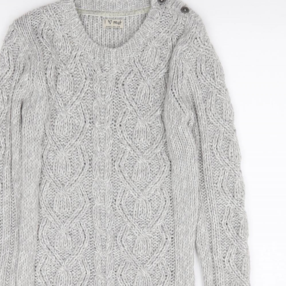 NEXT Girls Grey Acrylic Jumper Dress Size 11-12 Years Round Neck Pullover