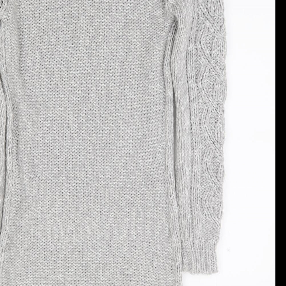NEXT Girls Grey Acrylic Jumper Dress Size 11-12 Years Round Neck Pullover