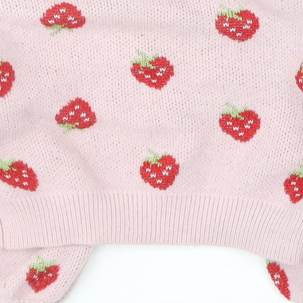 SheIn Girls Pink V-Neck Acrylic Pullover Jumper Size 8-9 Years - Strawberries