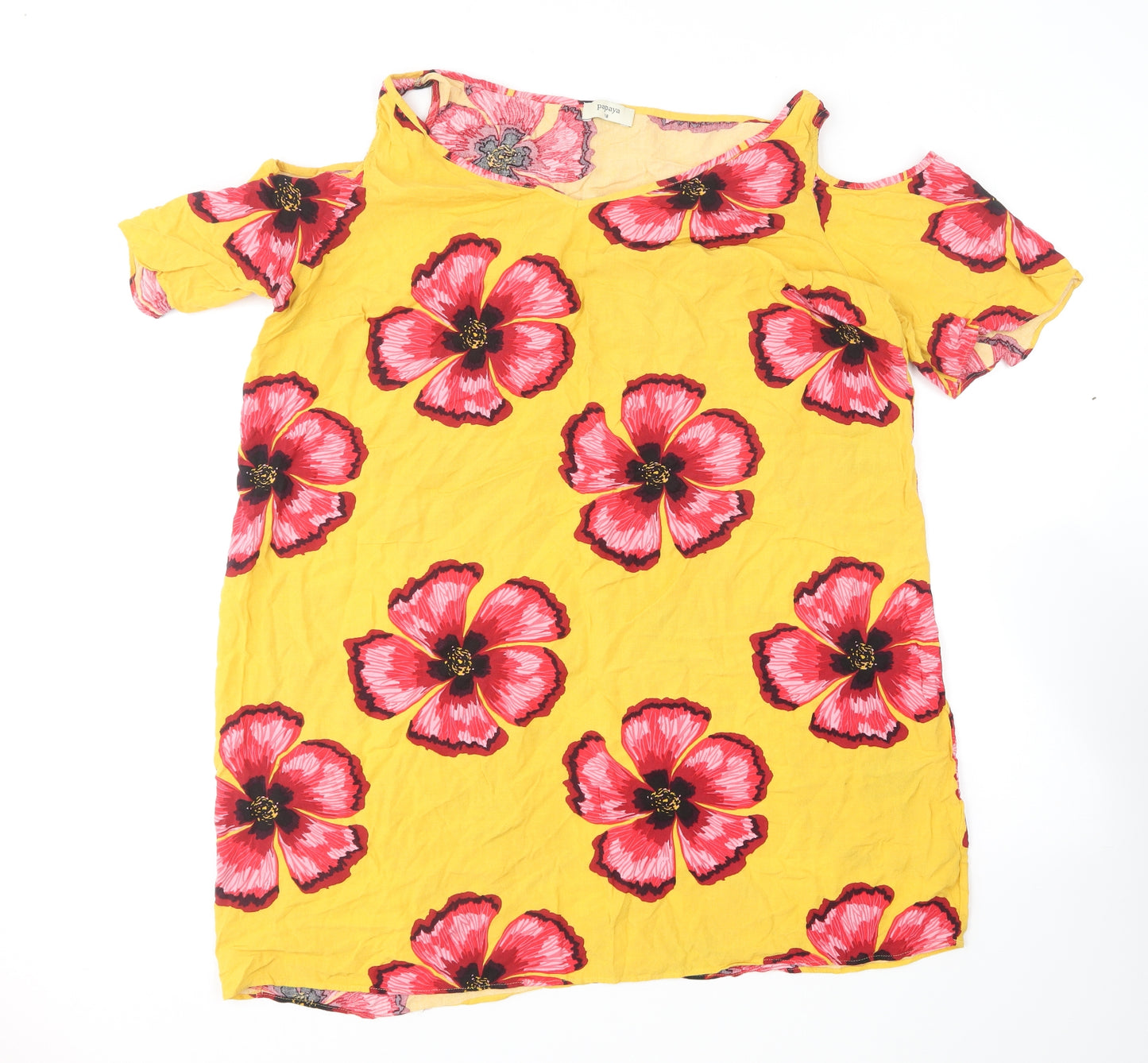 Papaya Womens Multicoloured Floral Viscose Basic T-Shirt Size 18 V-Neck