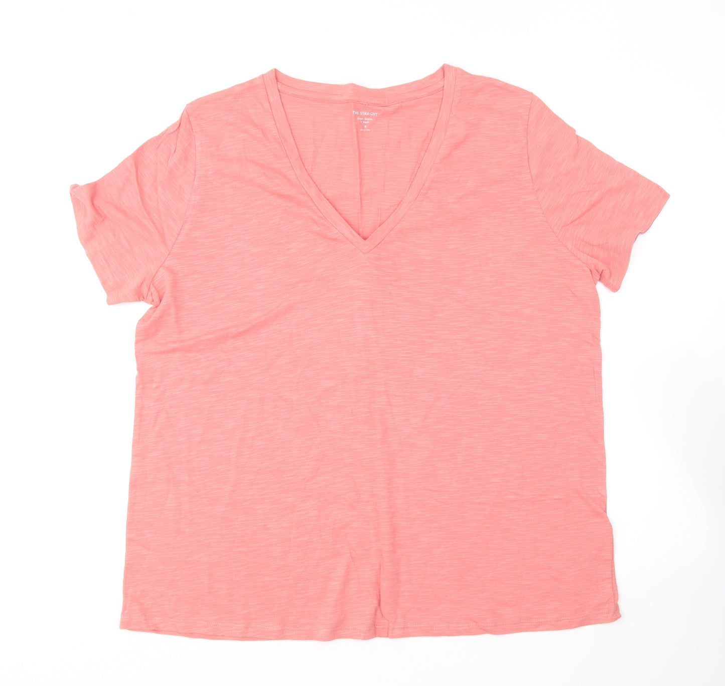Marks and Spencer Womens Pink Cotton Basic T-Shirt Size 18 V-Neck