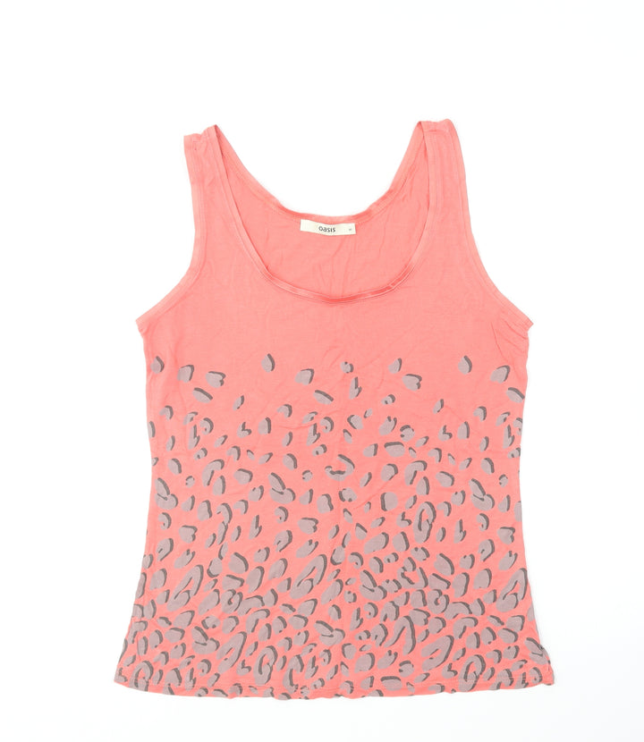 Oasis Womens Pink Animal Print Viscose Basic Tank Size M Scoop Neck