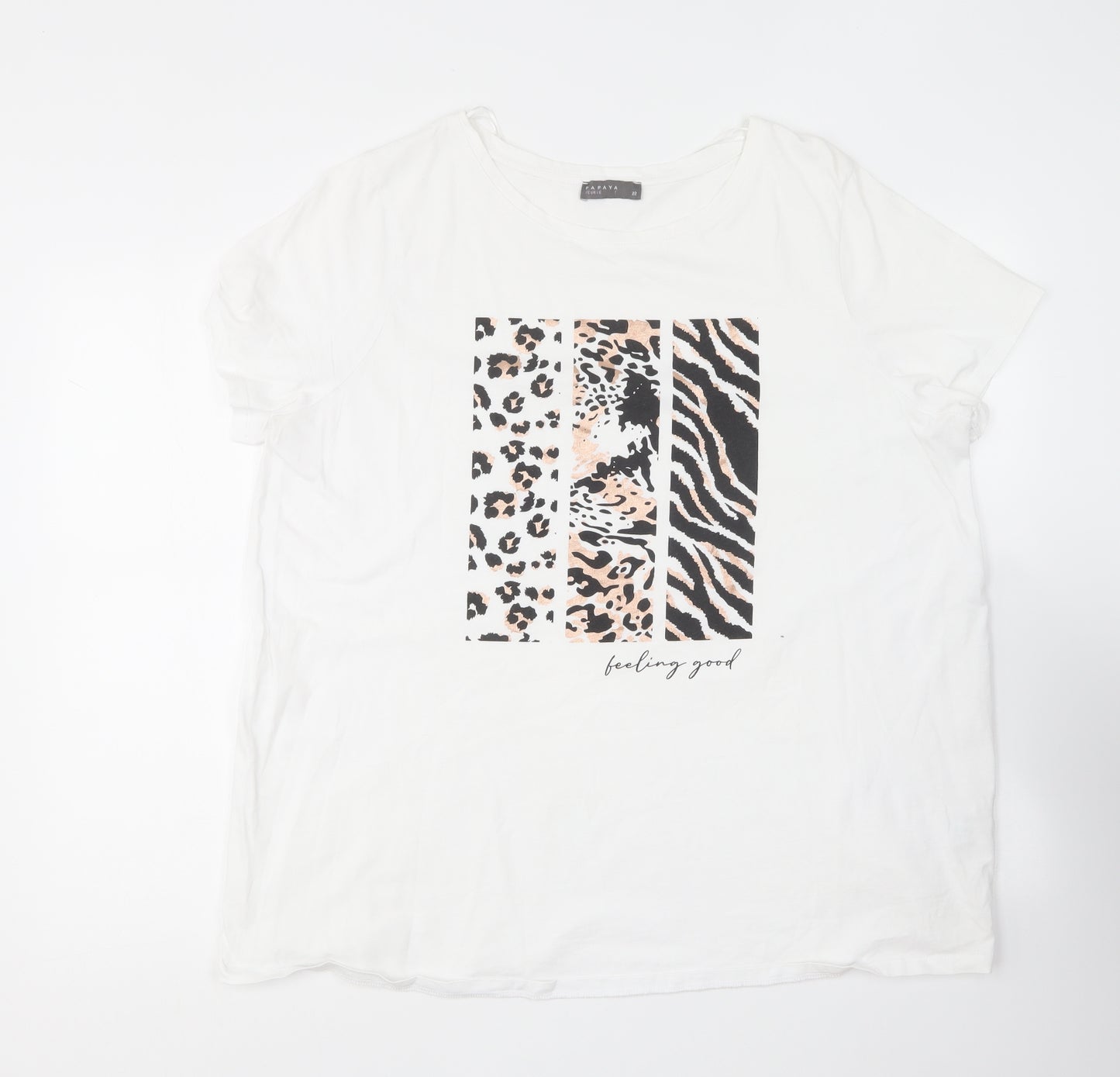 Papaya Womens White Cotton Basic T-Shirt Size 22 Round Neck