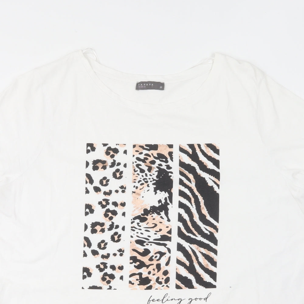 Papaya Womens White Cotton Basic T-Shirt Size 22 Round Neck