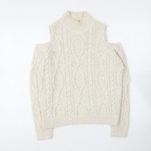 River Island Womens Ivory Crew Neck Acrylic Pullover Jumper Size 8