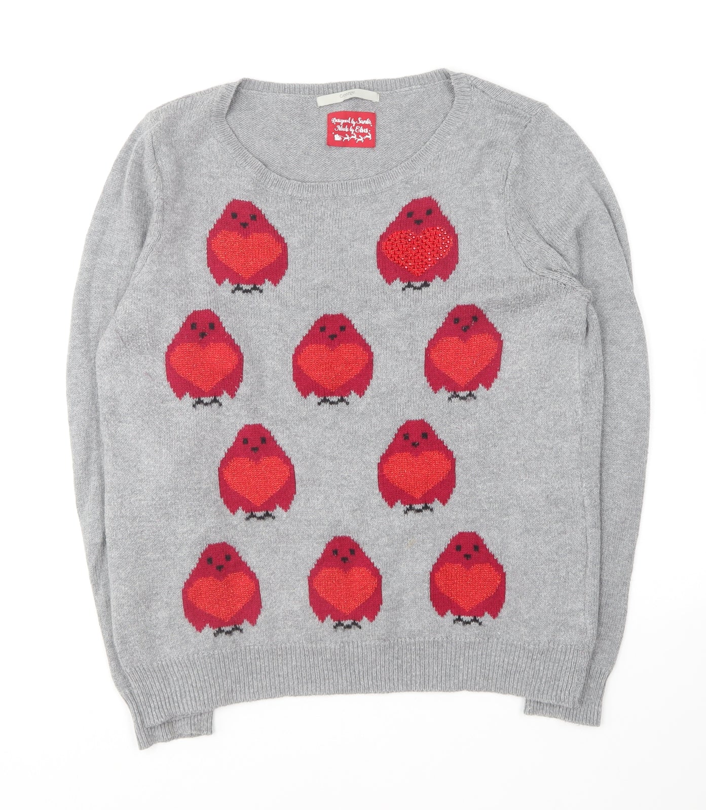 George Womens Grey Round Neck Polyester Pullover Jumper Size M - Christmas Jumper