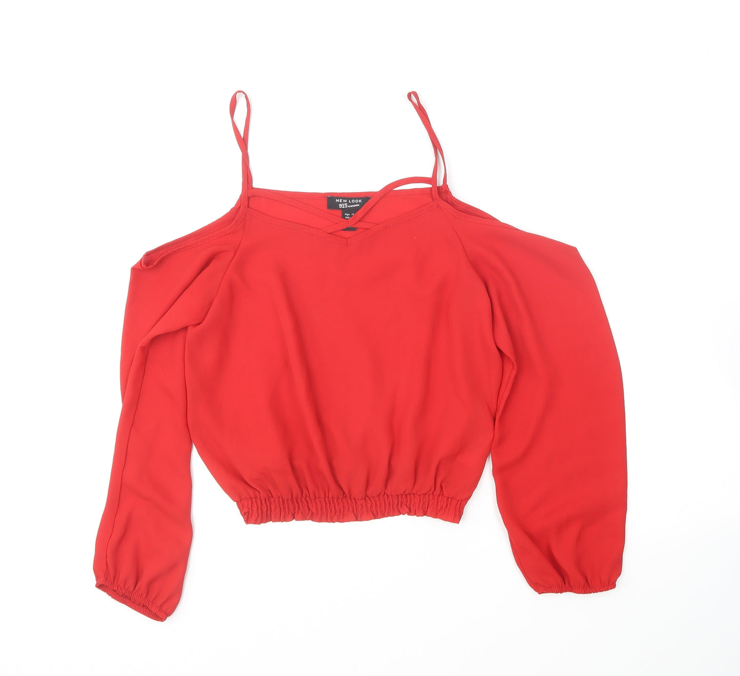 New Look Girls Red Polyester Basic Blouse Size 13 Years V-Neck