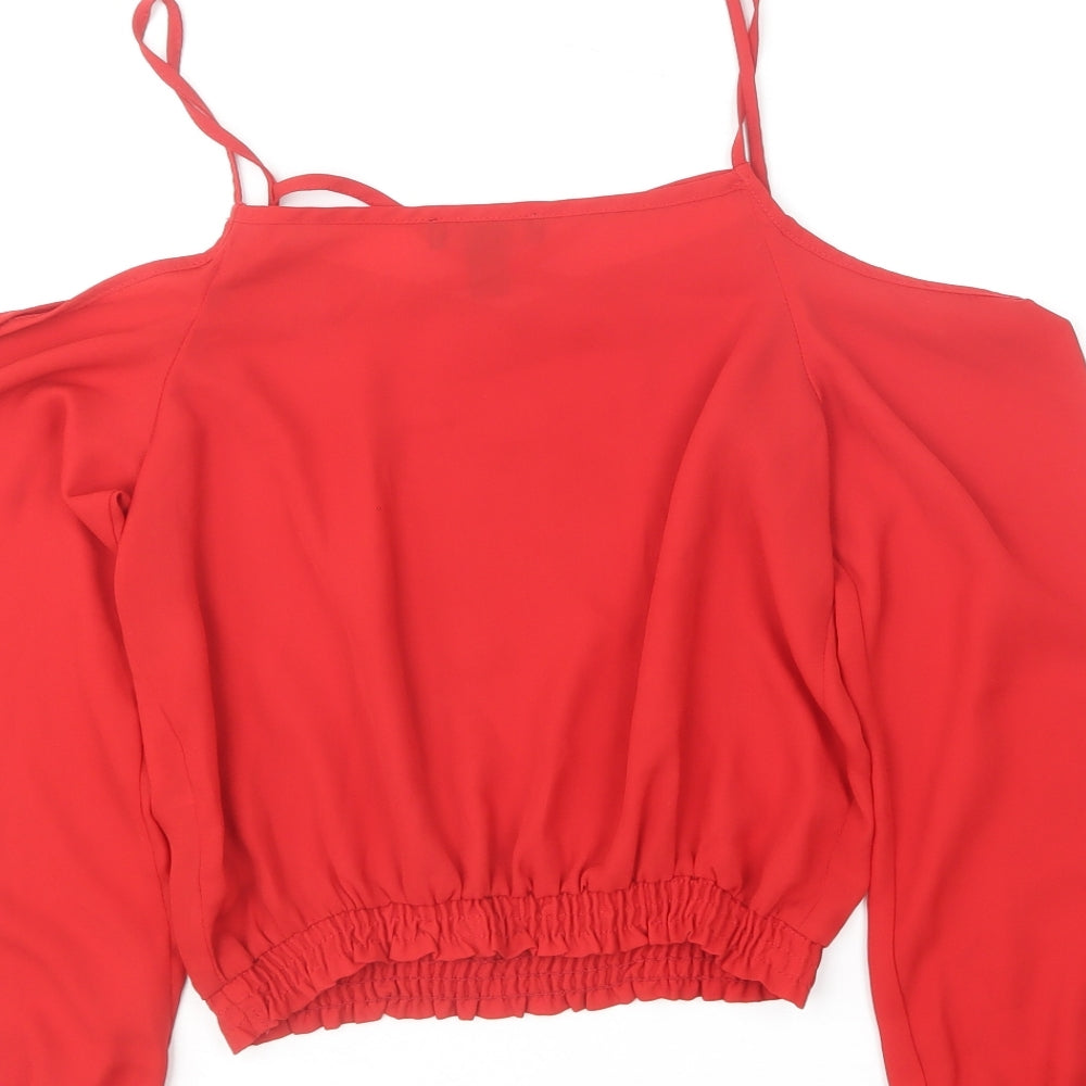 New Look Girls Red Polyester Basic Blouse Size 13 Years V-Neck