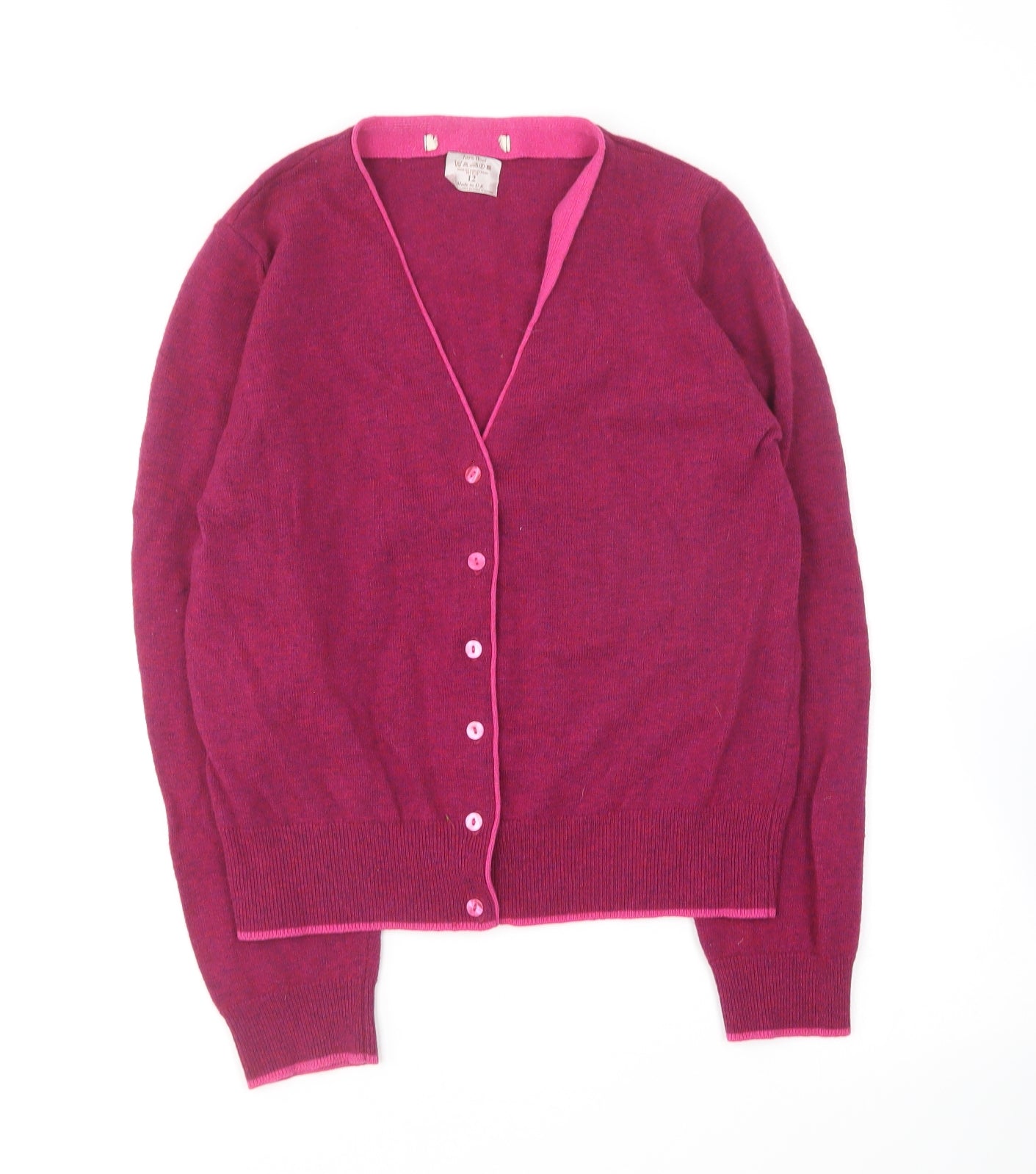 Preworn Womens Pink V-Neck Wool Cardigan Jumper Size 12