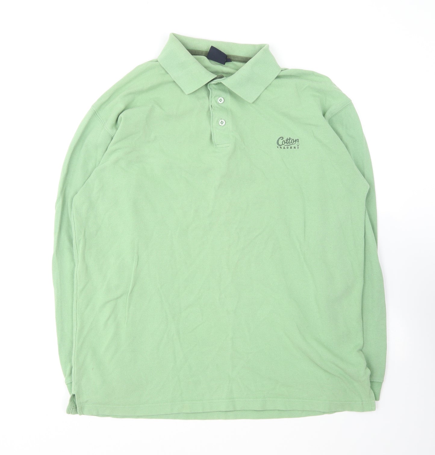 Cotton Traders Mens Green Cotton Polo Size L Collared