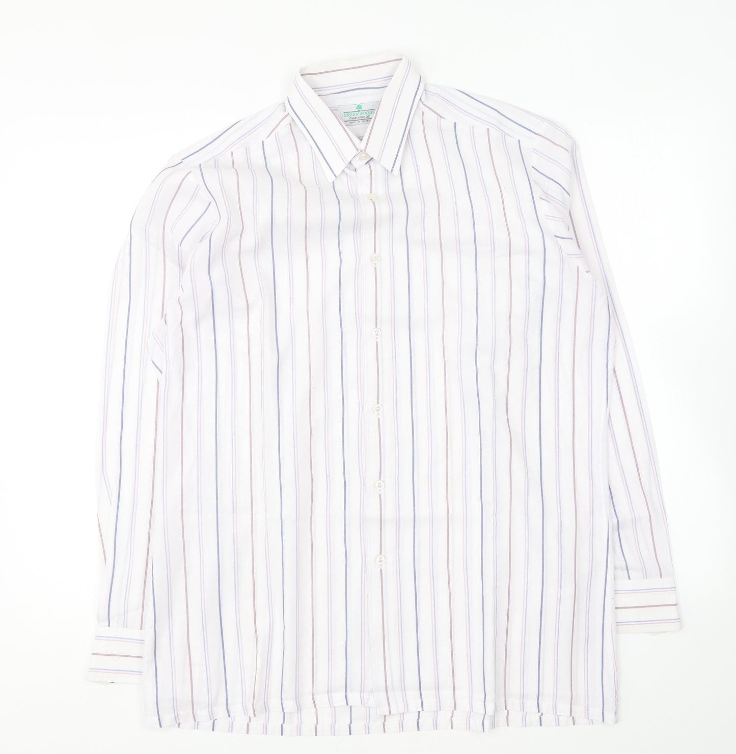 Greenwoods Mens Multicoloured Striped Cotton Button-Up Size M Collared