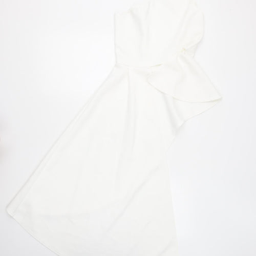 Preworn Womens White Polyester Basic Blouse Size S One Shoulder - Asymmetric