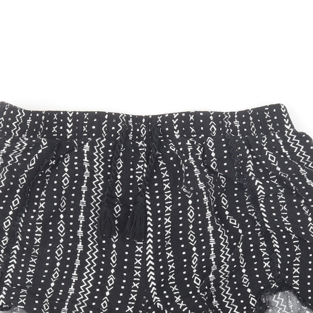 New Look Girls Black Geometric Viscose Sweat Shorts Size 14 Years Regular