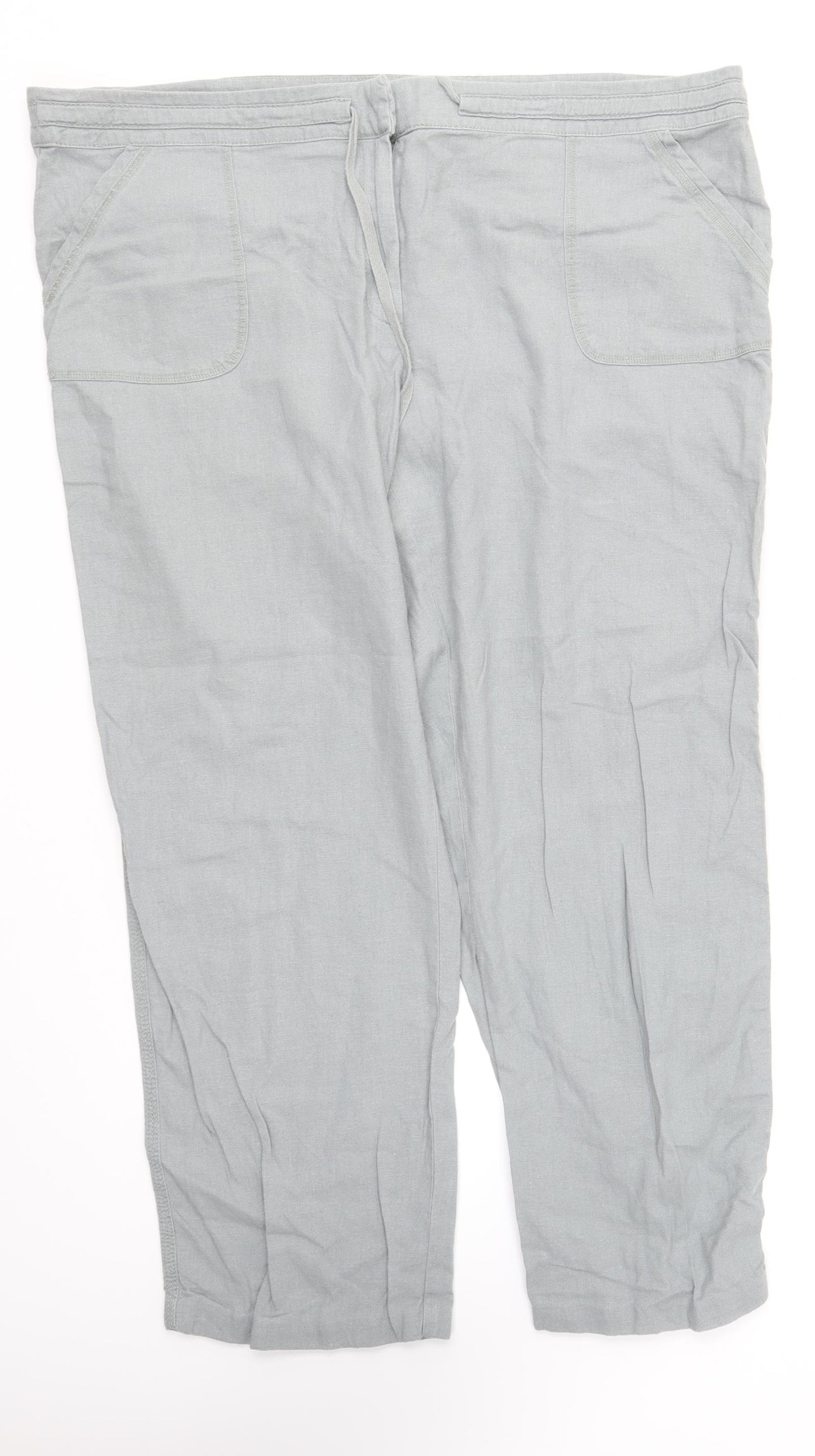 Papaya Womens Grey Linen Cropped Trousers Size 18 L26 in Regular Zip