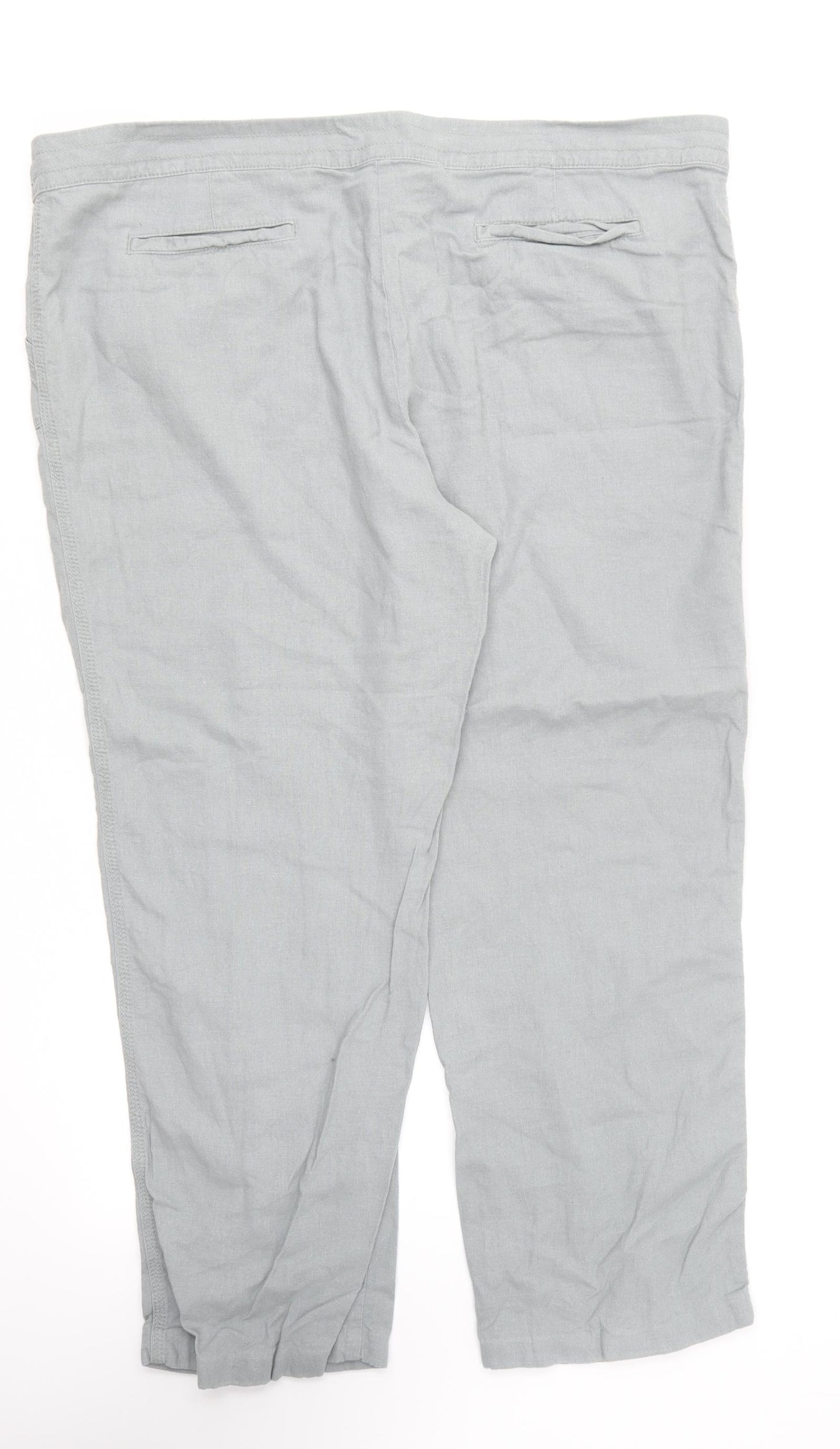 Papaya Womens Grey Linen Cropped Trousers Size 18 L26 in Regular Zip