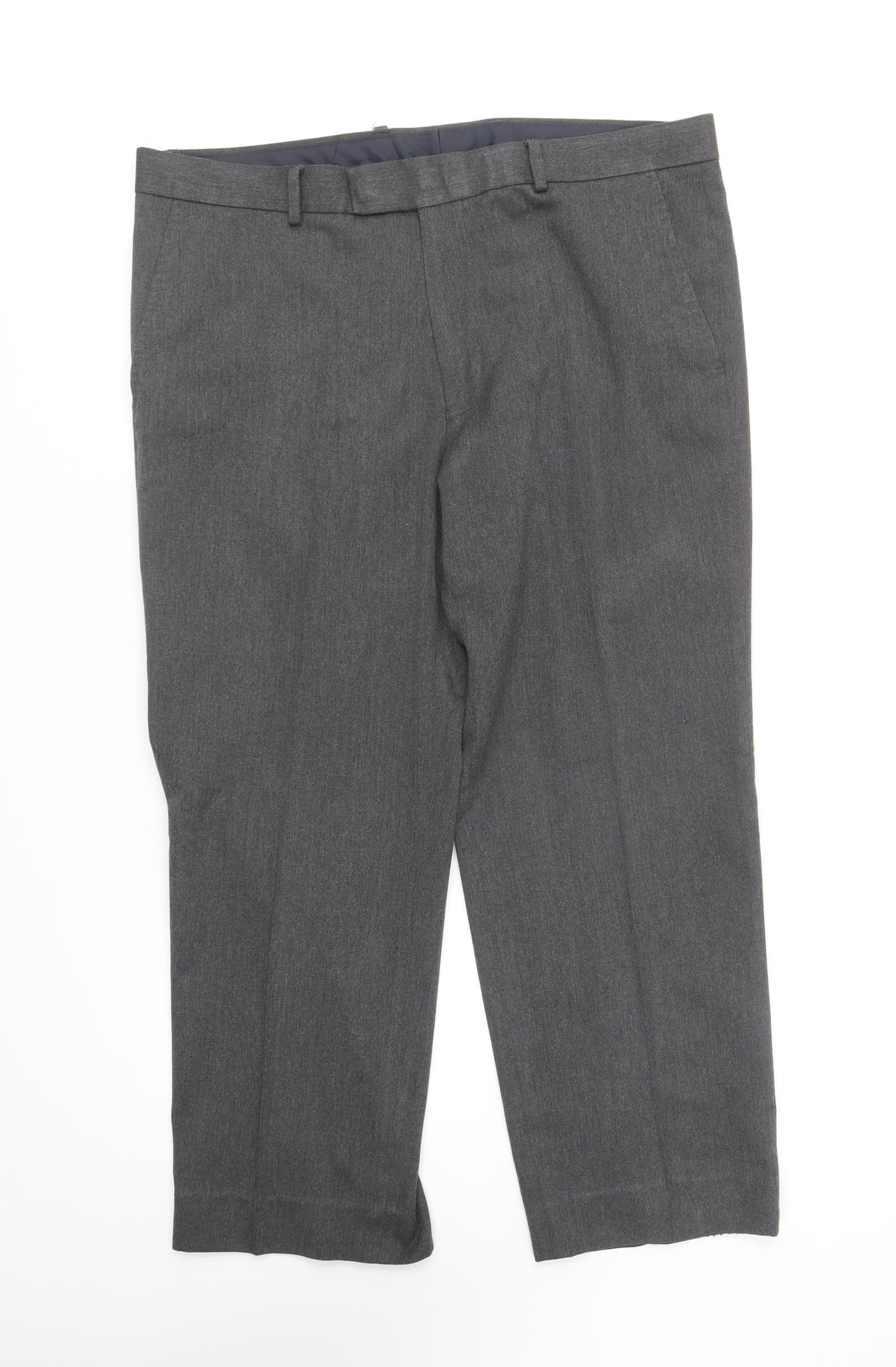 Marks and Spencer Mens Grey Polyester Trousers Size 36 in L29 in Regular Zip