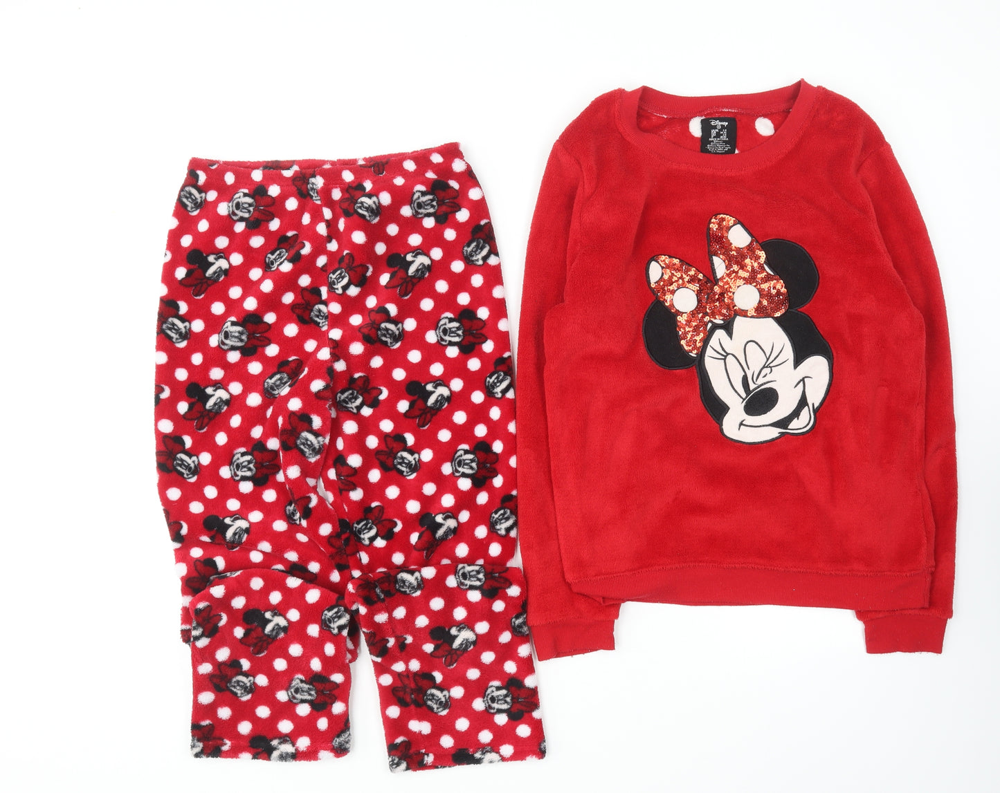 Primark Womens Red Solid Polyester Top Pyjama Set Size 6 - Minnie Mouse
