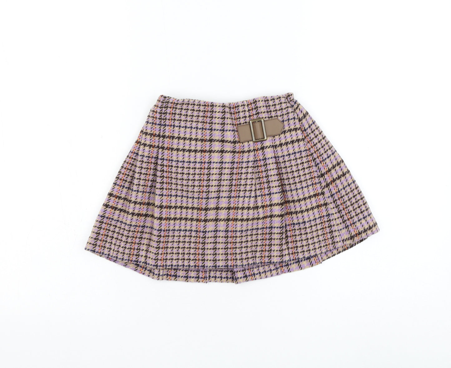 NEXT Girls Beige Check Polyester Skater Skirt Size 4-5 Years Regular Pull On
