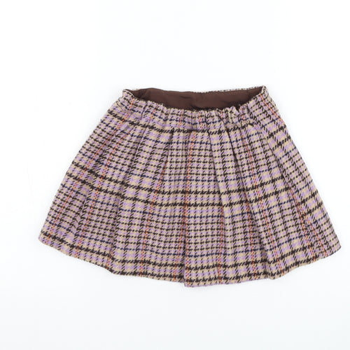 NEXT Girls Beige Check Polyester Skater Skirt Size 4-5 Years Regular Pull On
