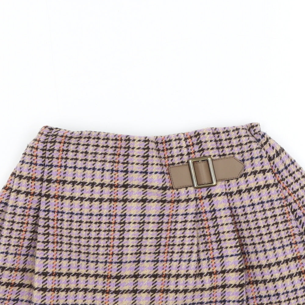 NEXT Girls Beige Check Polyester Skater Skirt Size 4-5 Years Regular Pull On