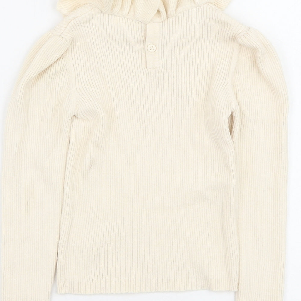 NEXT Girls Ivory Round Neck Cotton Pullover Jumper Size 2-3 Years Pullover