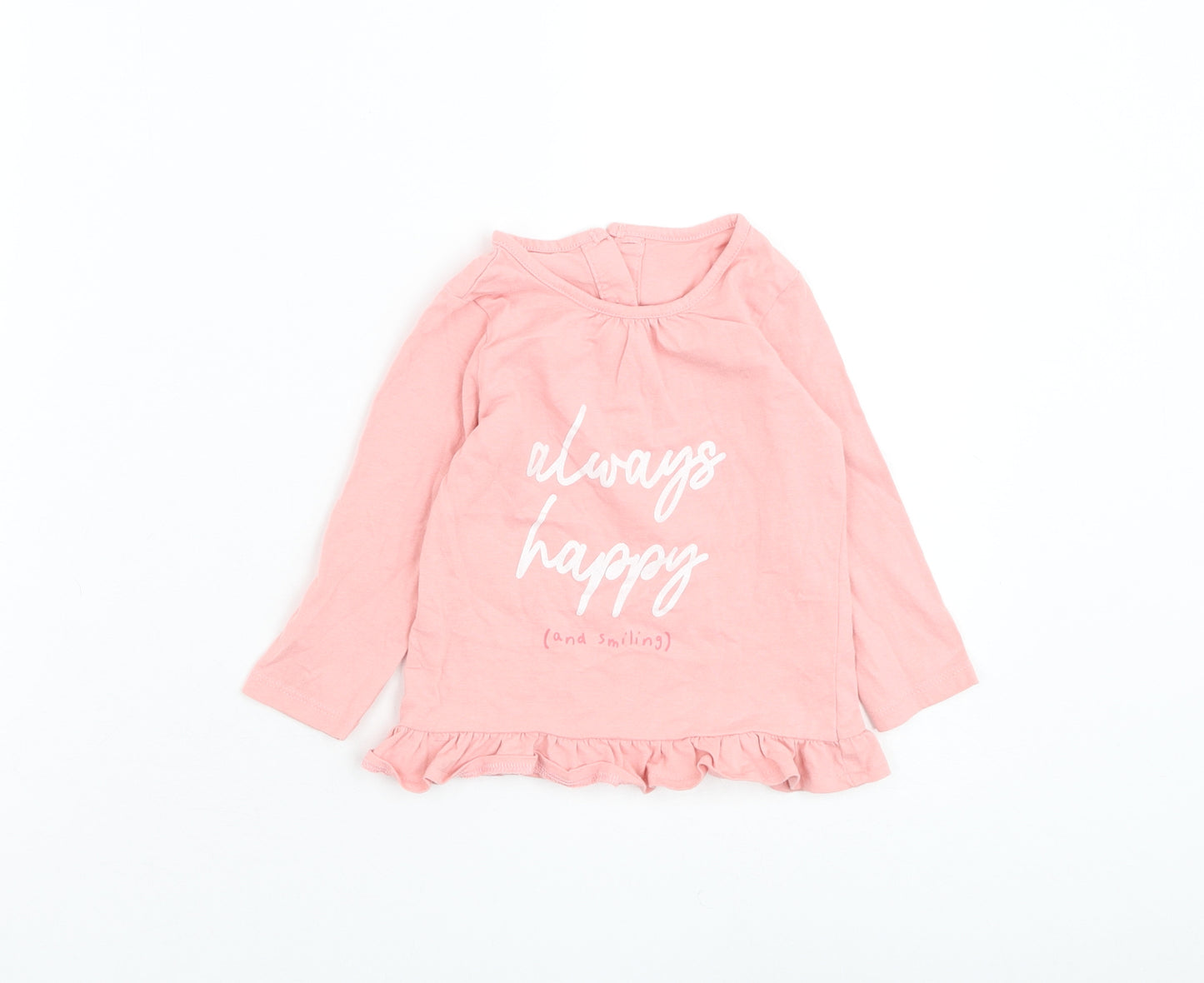 Matalan Girls Pink Cotton Basic T-Shirt Size 12-18 Months Round Neck Pullover - Always Happy