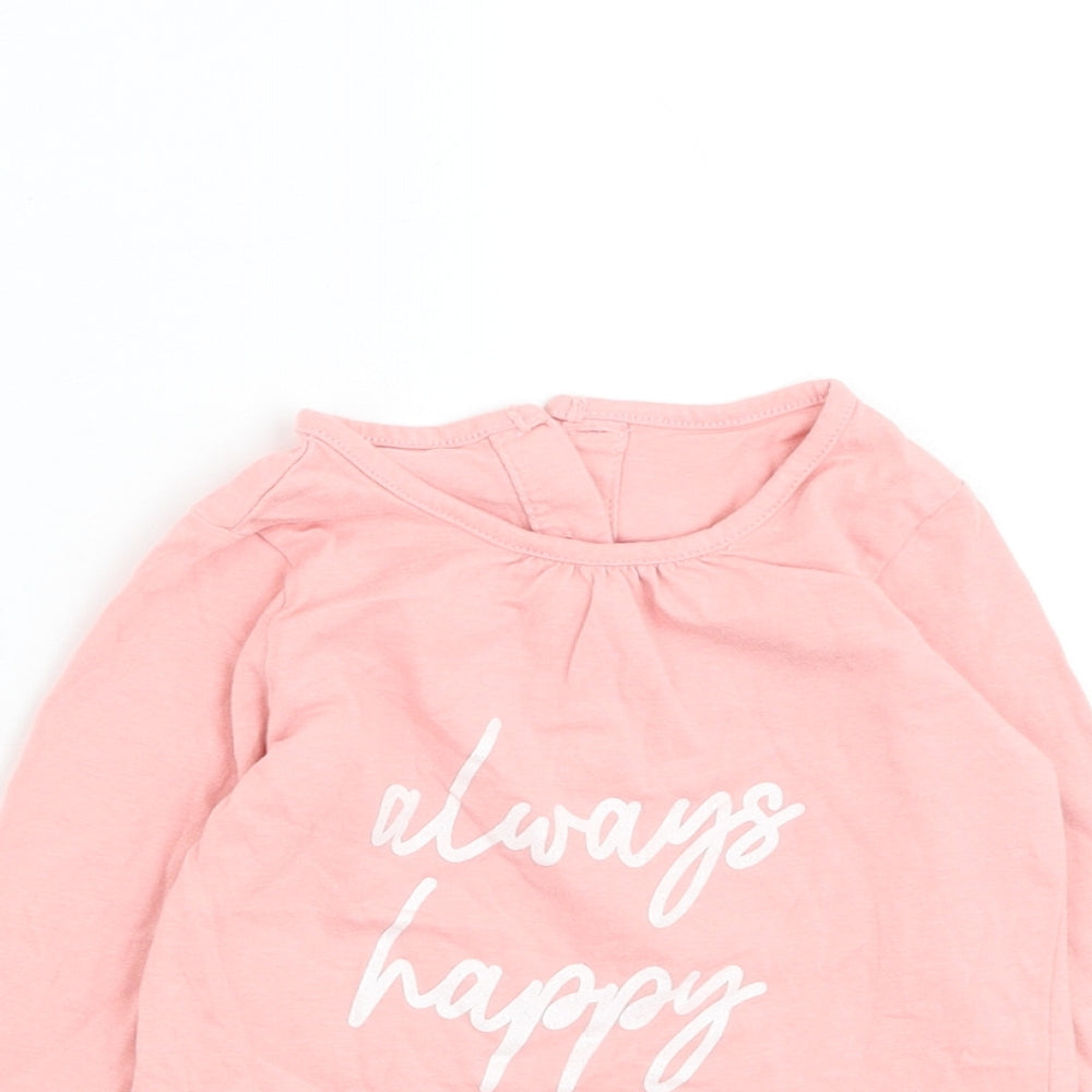 Matalan Girls Pink Cotton Basic T-Shirt Size 12-18 Months Round Neck Pullover - Always Happy