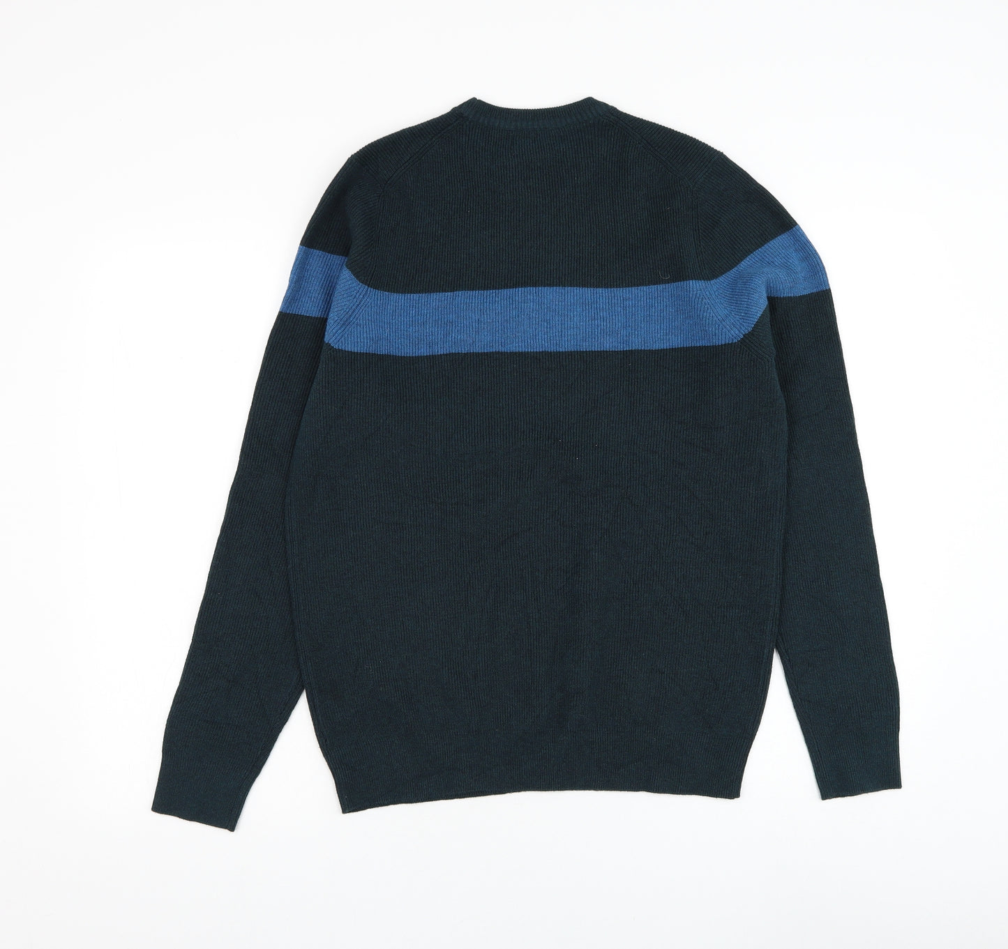 Marks and Spencer Mens Green Round Neck Cotton Blend Pullover Jumper Size M