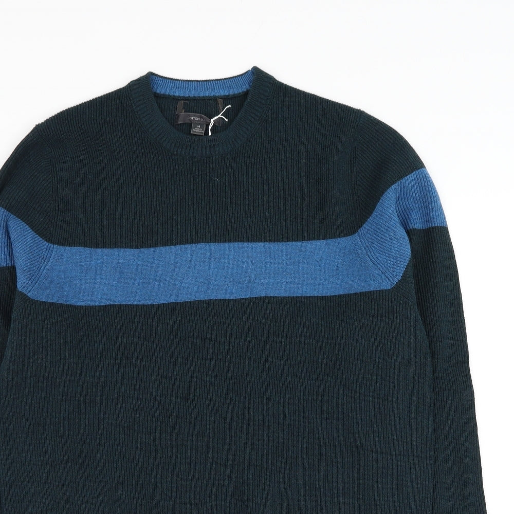 Marks and Spencer Mens Green Round Neck Cotton Blend Pullover Jumper Size M