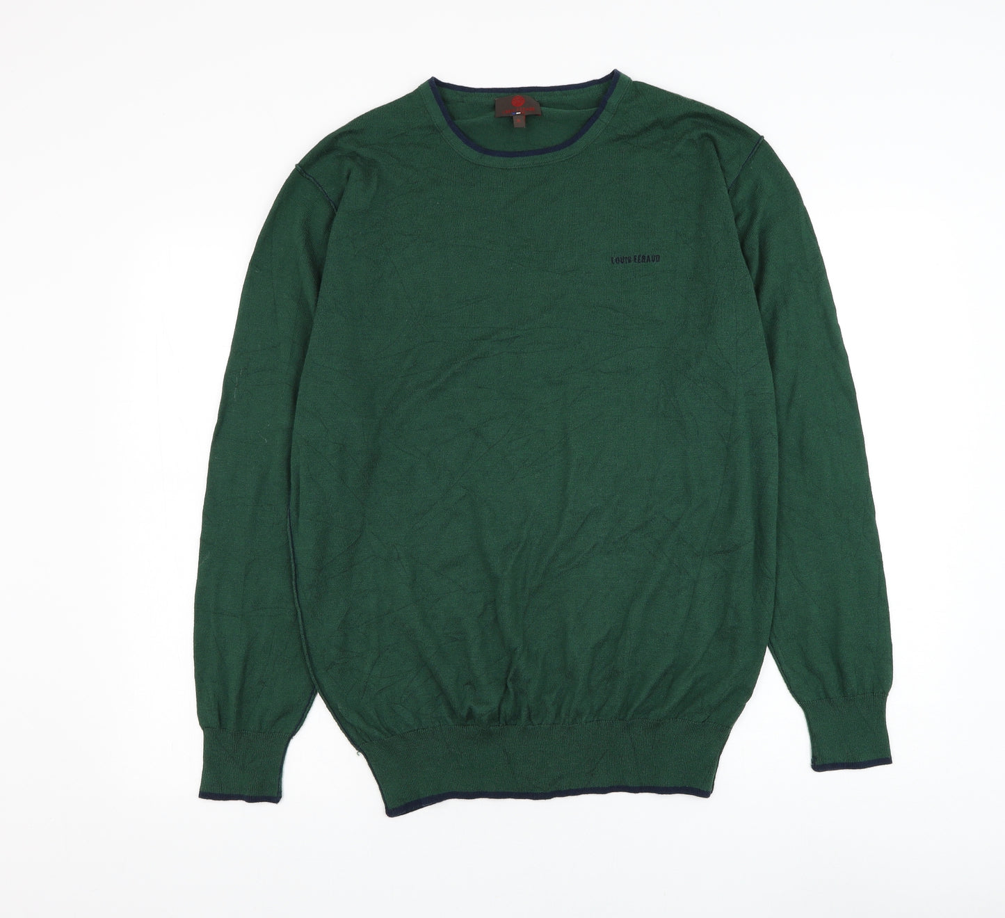 Louis Feraud Mens Green Round Neck Cotton Pullover Jumper Size XL
