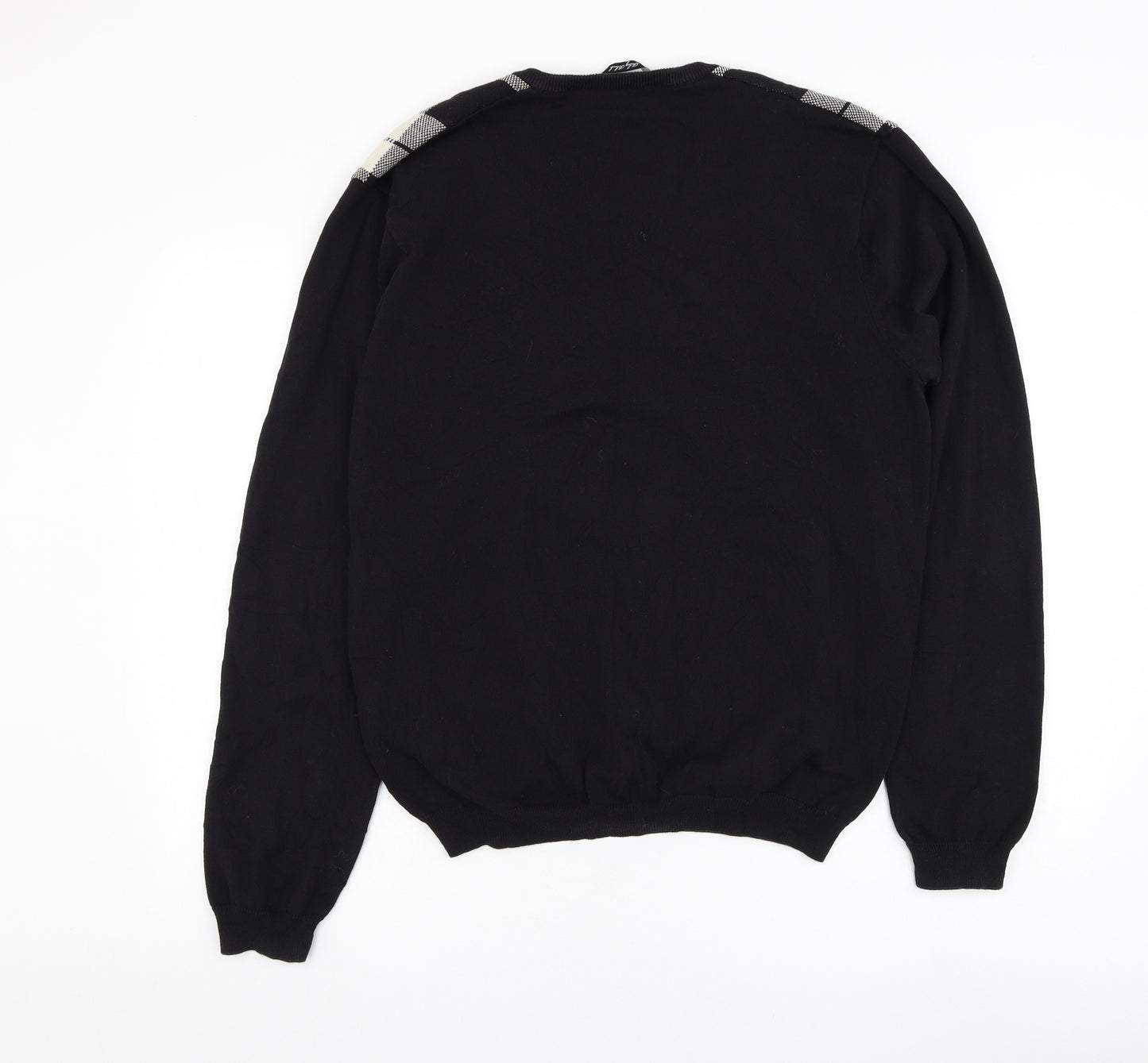 Riley Black Mens Black V-Neck Check Cotton Pullover Jumper Size XL