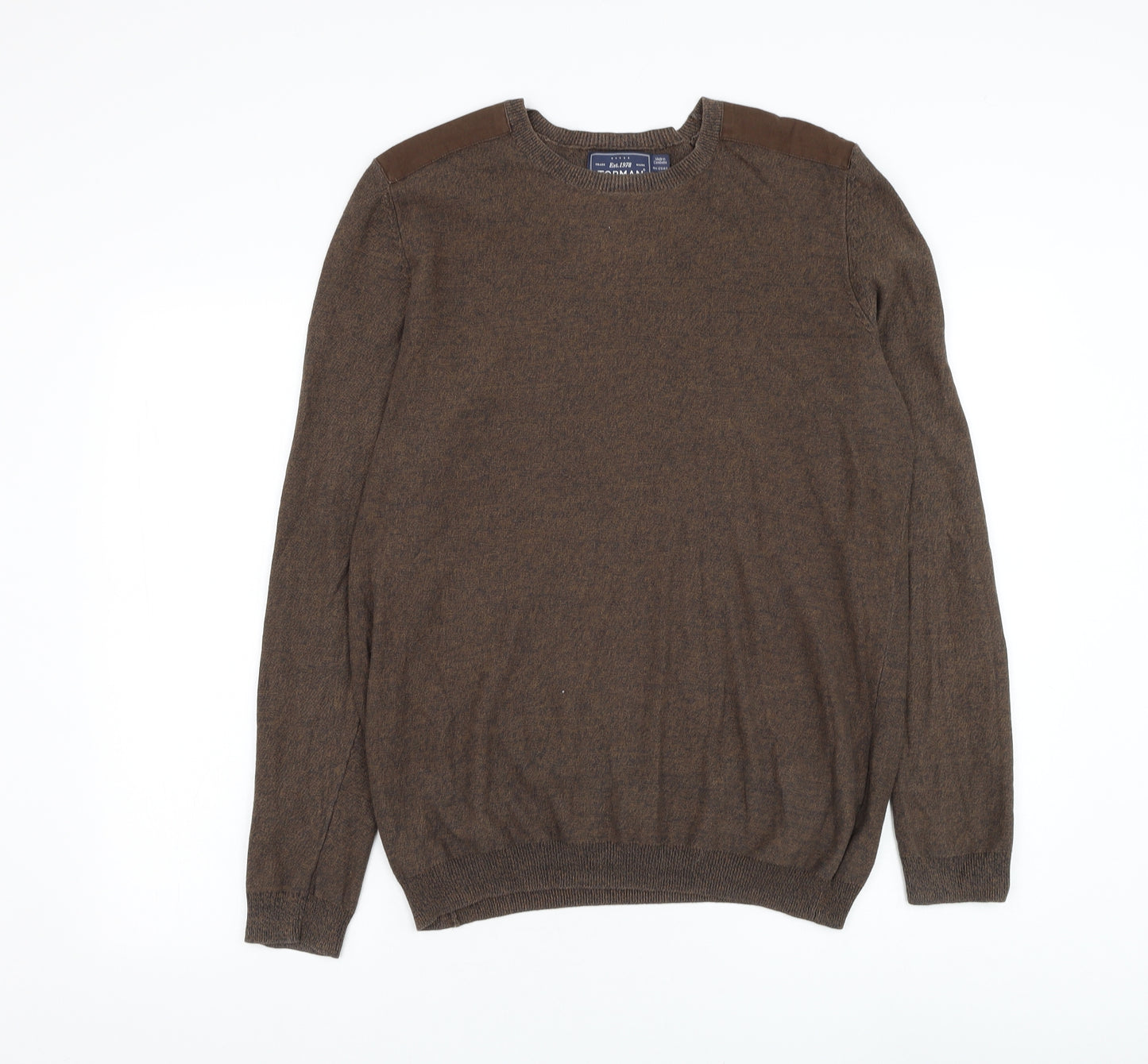 Topman Mens Brown Round Neck Cotton Pullover Jumper Size L
