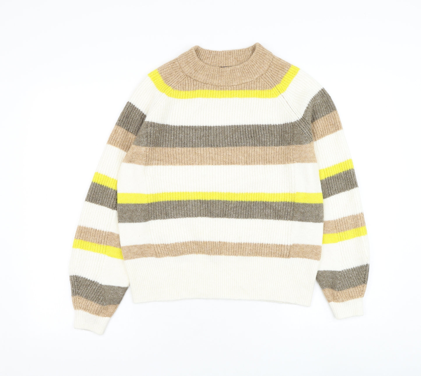 Marks and Spencer Womens White Mock Neck Striped Acrylic Pullover Jumper Size S