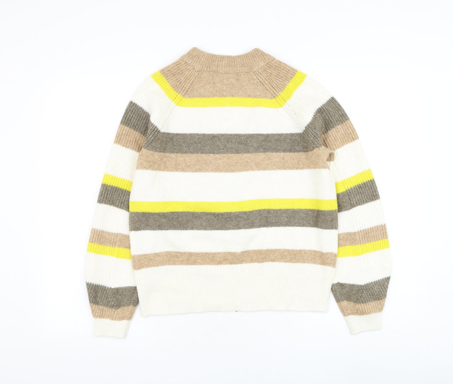 Marks and Spencer Womens White Mock Neck Striped Acrylic Pullover Jumper Size S